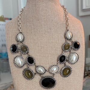 Dana Buchman GreenBlack and Pearl Bib Statement Necklace